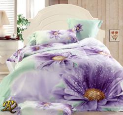Спален комплект памучен сатен Лилав гербер