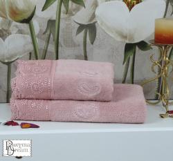 Комплект хавлии с дантела розово