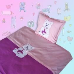 Комплект Бебе - Лилаво и Розово (С апликация мече) 110x140см
